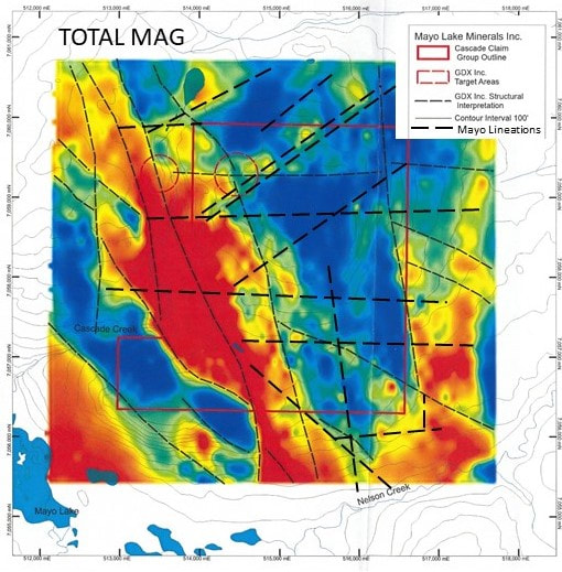 Figure 26. Airborne magnetics for Cascade; Total Mag and Analytical Signal. Analytical Signal shows near-surface fracture pattern (faulting and jointing) typical of terrain that has been subjected to Tombstone thrusting. Total mag influenced more by deep-seated lithologies.